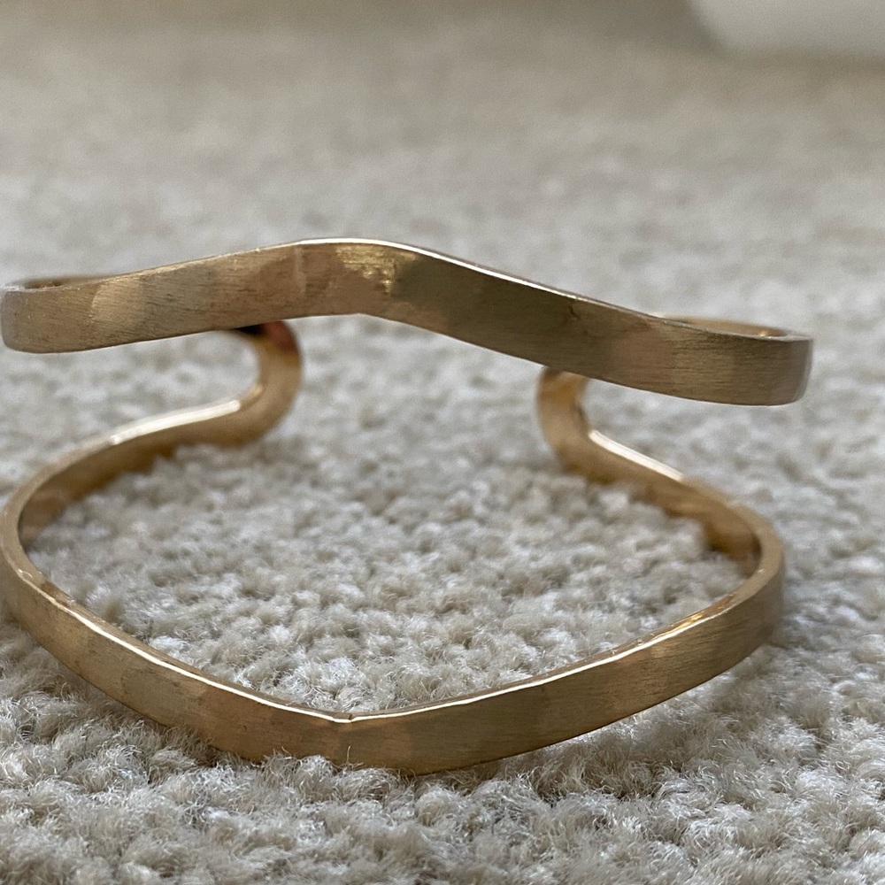 Hammered Brushed Gold Open Cuff Bracelet